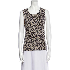 Magaschoni Cashmere Leopard Print Tank Top Size Small S Tan Black